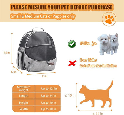 Cat Backpack, Pet Carrier Backpack for Small Cats and Dogs, Puppies Kittens Fully Ventilated Mesh Dog Backpack Bag for Traveling, Hiking, Outdoor