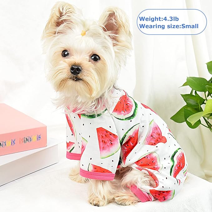 Dog Pajamas Pjs Spring Summer Dog Clothes for Small Dogs Girl - Boy - Medium Size Dogs, Soft Stretchy Puppy Clothes Doggie Onesies Cat Pet Jammies Outfit (Watermelon, Large)