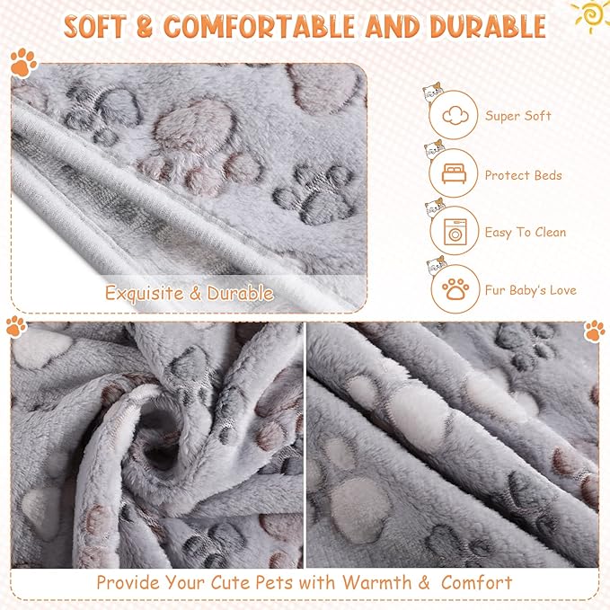 4 Pcs Pet Blanket Dog Puppy Blanket Paw Print Fleece Blanket for Small Medium Pet Dog Cat Warm Soft Sleep Mat Guinea Pig Cage Liners Blanket (Gray Medium(30 x 20.5 Inch))