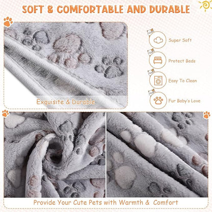 4 Pcs Pet Blanket Dog Puppy Blanket Paw Print Fleece Blanket for Small Medium Pet Dog Cat Warm Soft Sleep Mat Guinea Pig Cage Liners Blanket (Gray Medium(30 x 20.5 Inch))