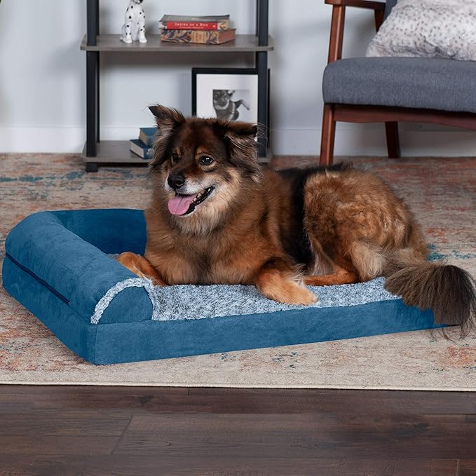 Furhaven Memory Foam Dog Bed for Large/Medium Dogs w/ Removable Bolsters & Washable Cover 55 lbs
