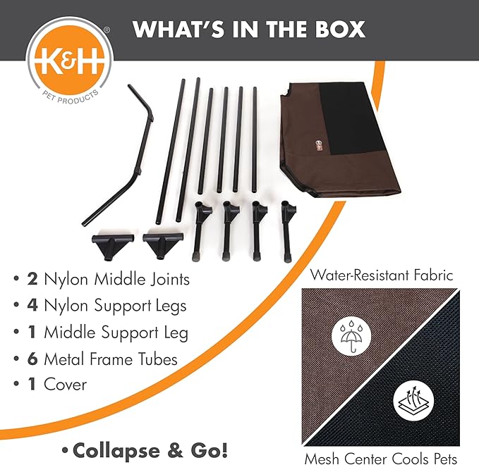 K&H Pet Products Dog Cots Beds for Large Dog- Elevated Outdoor Dog Cot Bed- Raised Dog Hammock Cooling Bed- Washable