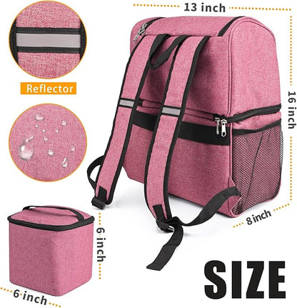 Dog Travel Bag Dog Backpack For Supplies With Food Container Bag for Hiking Overnight Camping Trip Pink