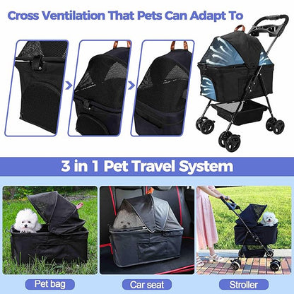 Pet Stroller Dog Strollers for Small Dogs 4 Wheels Rotate 360 Degrees with Brakes