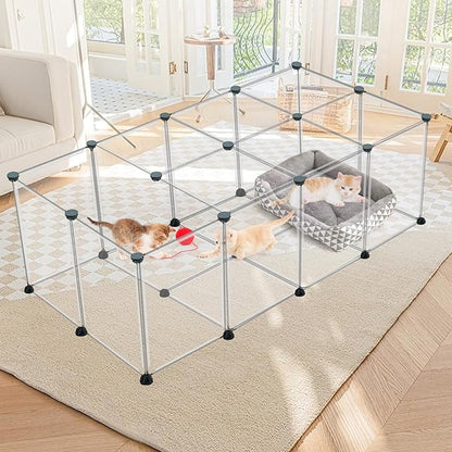 24 Panels Portable Small Animals Playpen,48" x 24" x 28" Transparent Pet Playpen,Plastic Enclosure,Puppy Play Pen for Indoors Outdoor Pet Fence for Guinea Pigs,Bunny,Ferrets,Hamsters,Hedgehogs