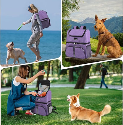 Dog Travel Bag Airline Approved Pet Supplies Backpack with 2 Food Container Dog Bags for Traveling Camping Hiking Purple