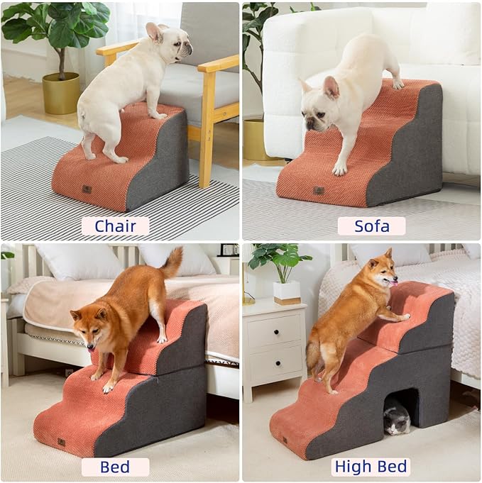 Pettycare Dog Stairs Ramp for High Beds and Couch 3 Steps,Brown
