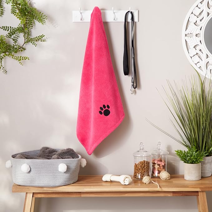 Bone Dry Embroidered Pet Grooming Towel Collection 41x23.5, Raspberry