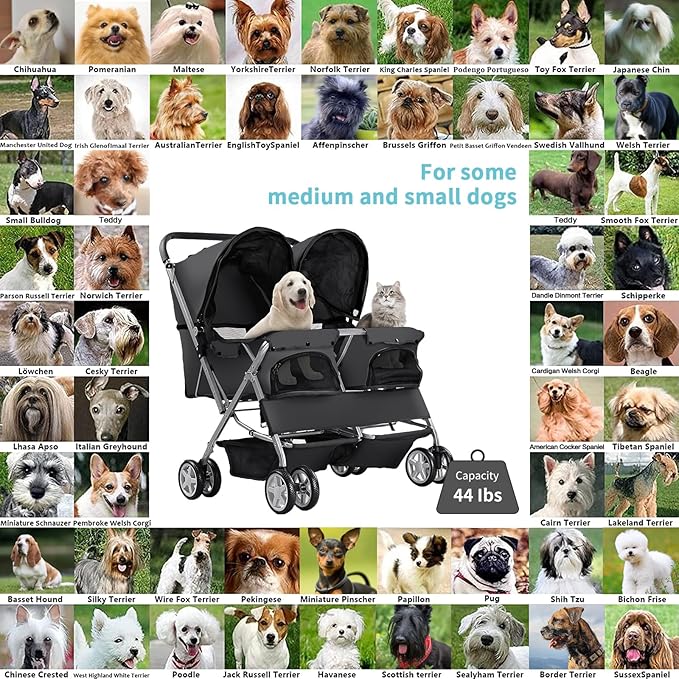 Double Pet Stroller 2 Dogs