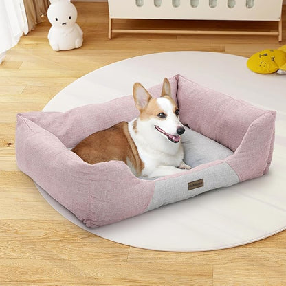 MoNiBloom 32"x26"x8" Dog Beds for Large Size Dogs Machine-Washable Linen-Like Fabric Pet Beds Warming Cozy Soft Bed for Dogs and Cat