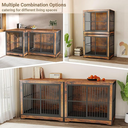 Rovibek Double Dog Crate Furniture 86 Inch, 2 Dog 2 Dogs