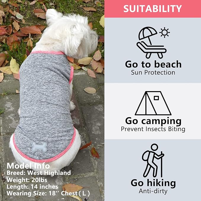 KYEESE 2 Pack Dog Shirts for Small Dogs Quick Dry Soft Stretchy Dog T-Shirts with Reflective Label Tank Top Sleeveless Vest Sun Protection Dog Clothes Puppy Shirt