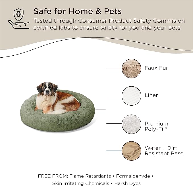 Best Friends by Sheri The Original Calming Donut Cat and Dog Bed in Shag Fur Sage 36"
