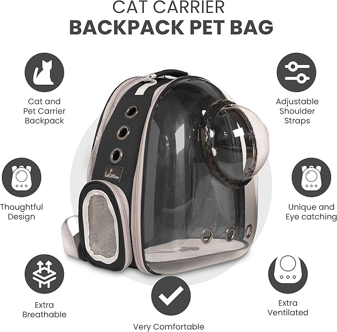 LaLuz2021 Cat Backpack Bubble Dog Carrier Pet Bag - Expandable Tent Double Bubble Capsule Backpacks - Plush Mat and Built-in Leash Clip Cat Carrier Dog Backpack Carrier