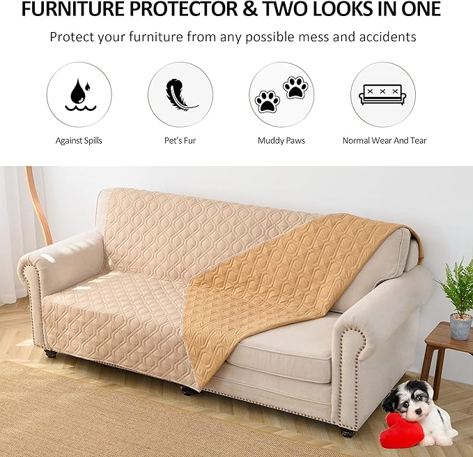 Waterproof Dog Bed Covers for Couch Protection Dog Pet Blanket Furniture Protector (52“X82”, Beige+Sand)