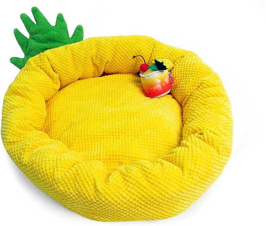 TONBO Soft Plush Small Cute and Cozy Food Dog Cat Bed, Washer and Dryer Friendly (Pineapple)