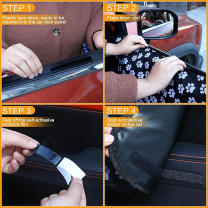 2 Pcs Car Door Protector Pet Dog Paw Prints Car Door Cover Protector Waterproof Scratching Nonslip Universal Fit Car Door Guard with Storage Pockets for Interior Vehicle