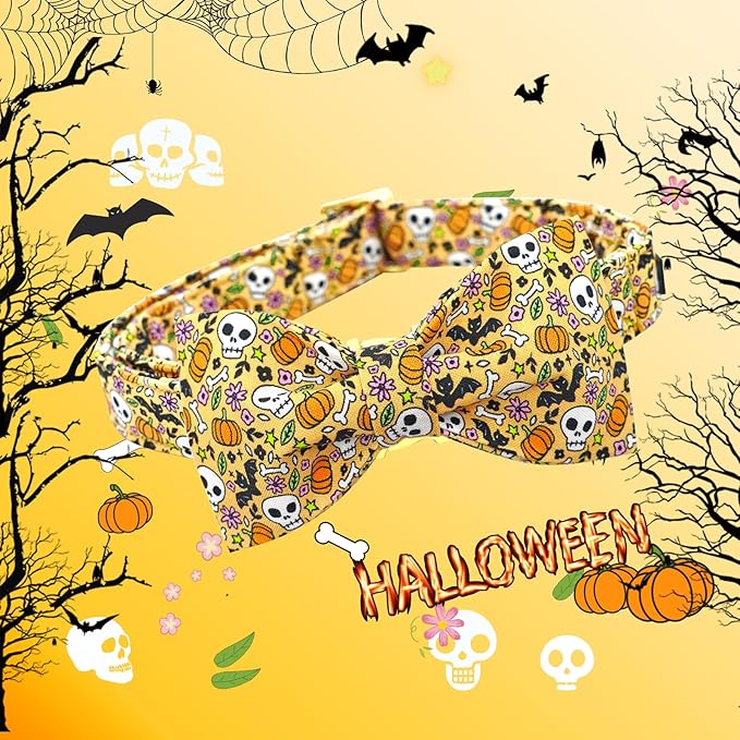 Lionheart glory Halloween Dog Collars Fall Dog Collar Skull Bowtie Dog Collar Girl Boy Pet Collar for Large Dogs Duty Adjustable Dog Collar with Bow