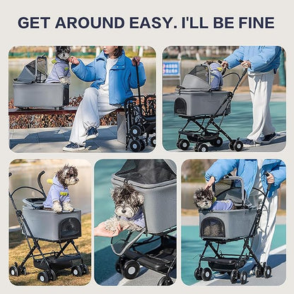 3 in 1 Dog Stroller 4 Wheels Folding