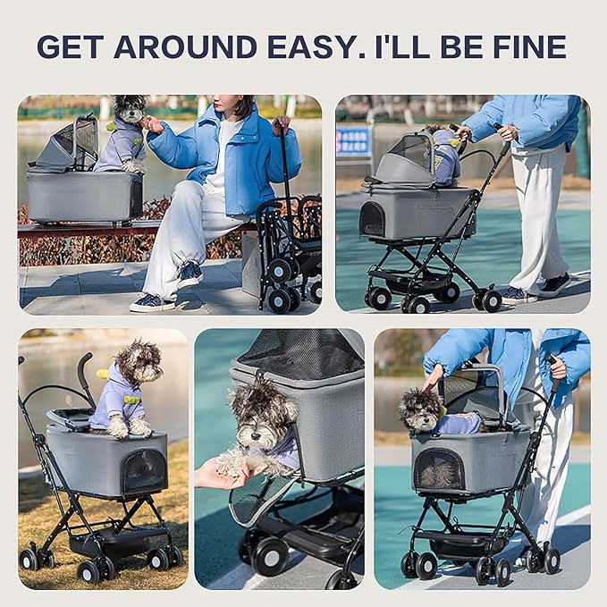 3 in 1 Dog Stroller 4 Wheels Folding