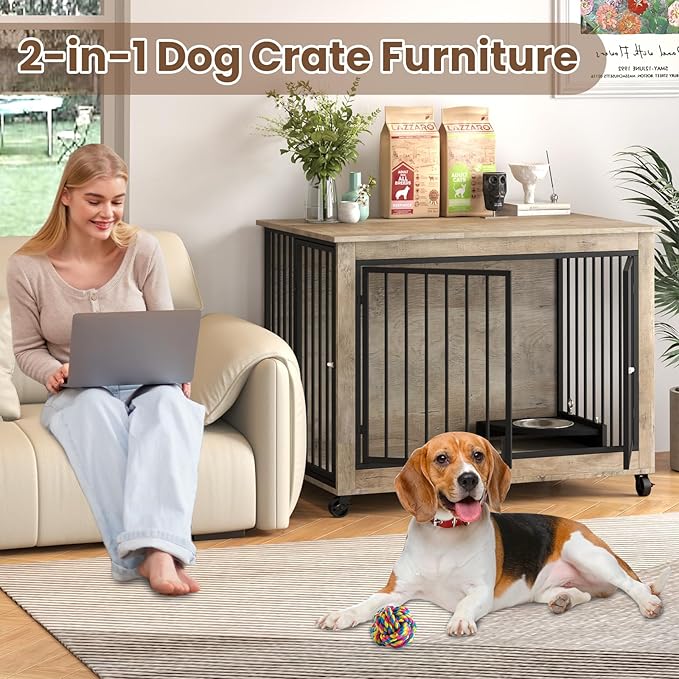 Rovibek Dog Crates for Large Medium Dogs 43.7", Large 3 Doors,