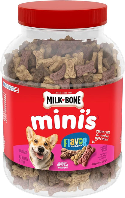 Milk-Bone Mini's Flavor Snacks Dog Treats Bundle: 36 Ounce Canister + 2 Refill Packs