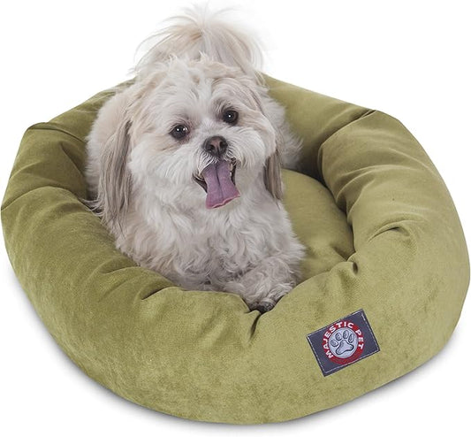 Majestic Pet 24 Inch Micro Velvet Calming Dog Bed Washable – Cozy Soft Round Dog Bed with Spine for Head Support 24x19x7 (Inch)