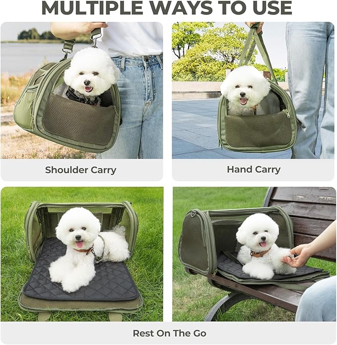 BurgeonNest Side-Expandable Pet Carrier for Small Dogs and Cats, Lightweight Car Travel Cat Puppy Carrier Dog Purse, 17.8x11x11 Inchs Up to 16lbs