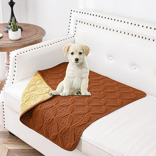 Waterproof Dog Blanket, 30x30 inches Small Pet Couch Covers for Sofa, Chair Bed Furniture Protector from Dogs Washable and Reversible-Turmeric+Lightbrown