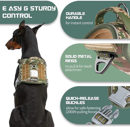 BUMBIN Tactical Dog Harness for Large Dogs No Pull, Famous TIK Tok No Pull Dog Harness, Fit Smart Reflective Pet Walking Harness for Training, Adjustable Dog Vest Harness with Handle Forest Camo XL