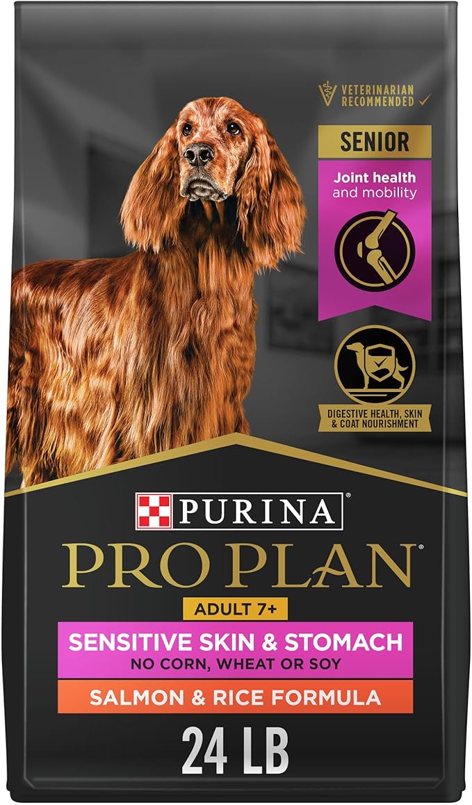 Purina Pro Plan Sensitive Skin and Stomach Dry Dog Food Senior Adult 7 Plus Salmon and Rice Formula - 24 lb. Bag