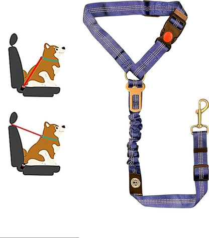 Reflective 2 in 1 Dog Cat Seat Belt Stretchable, Expandable Harness Leash and Headrest Collar Accessary for Vehicle, Pet Safety, Nylon, Heavy Duty and Elastic (Blue)