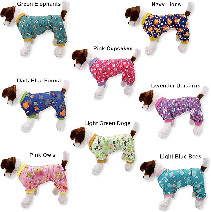 Dog Pajamas Soft COTTON Blend Jumpsuit Cute Pet Clothes for Small Medium Pet (Light Green Dogs 12", Chest 14" - 17")
