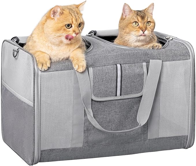 Sedioso Large Cat Carrier for 2 Cats, 21.7x 13.8x 13.8in Pet Carrier for Cat and Dog Up to 38lbs, All-Sided Mesh Cat Carrier with Great Ventilation, Portable Soft Sided Pet Carrier for Traveling(Grey)