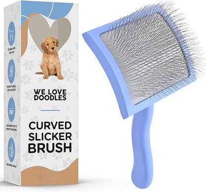 We Love Doodles Grooming Curved Slicker Brush for Long-Haired Dogs - Poodle, Golden Doodle, and Dematting (Large)