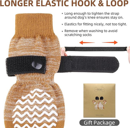 PUPTECK Anti Slip Dog Socks 2 Pairs with Double Grippers for Hardwood Floors