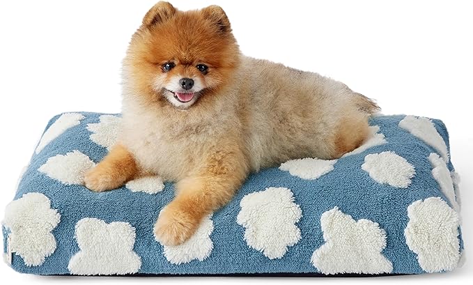 Lesure Small Dog Beds-Thick Shredded Chopped Foam Pet Bed Bottom(24'x16', Blue)