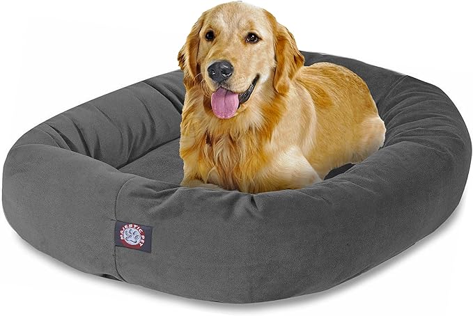 Majestic Pet 40 Inch Suede Calming Dog Bed Washable – Cozy Soft Round Dog Bed with Spine Support for Dogs to Rest their Head 40x29x9 (Inch)