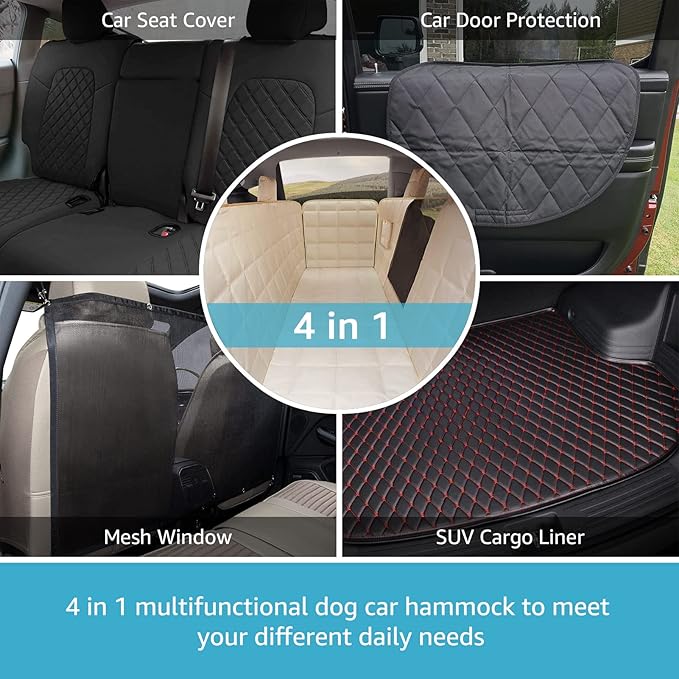Lassie Dog Car Hammock for 2020-2024 Tesla Model Y/2018-2024 Model 3 4 Headrests, 100% Waterproof