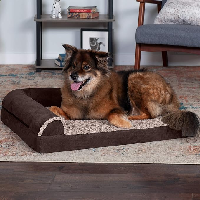 Furhaven Memory Foam Dog Bed for Large/Medium Dogs w/ Removable Bolsters & Washable Cover 55 lbs