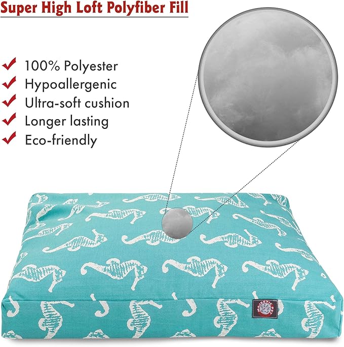 Teal Sea Horse Small Rectangle Indoor Outdoor Pet Dog Bed With Removable Washable Cover By Majestic Pet Products