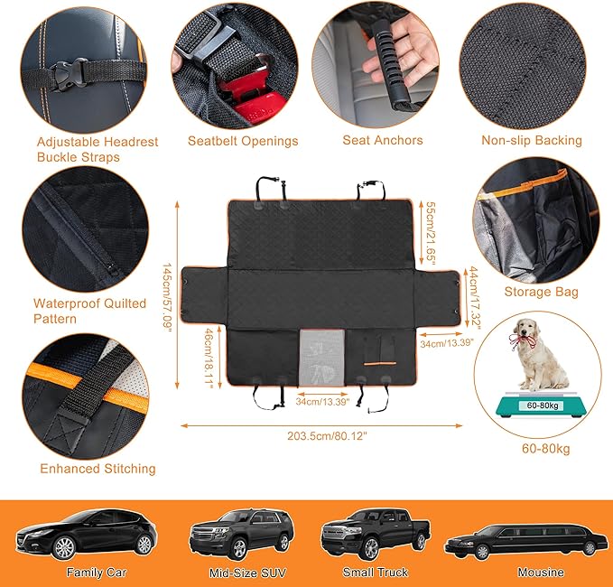uxcell Dog Car Seat Cover Pet Back Seat 600D Sturdy