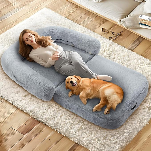 72"x43" Foldable Human Dog Bed for Adult,2 in 1 Calming Human Size Giant Dog Bed Orthopedic Dog Bed,Waterproof Dog Beds Large Sized Dog for Fits Pet Families