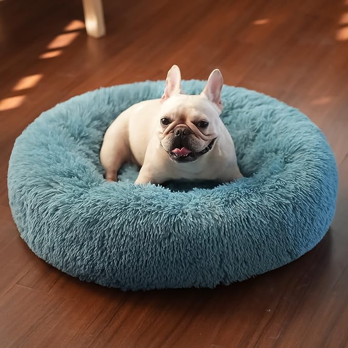 Blue Dog Bed for Small Dogs Fluffy Anti-Anxiety Dog Bed
