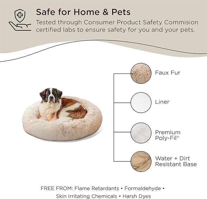 Best Friends by Sheri The Original Calming Donut Cat and Dog Bed in Shag Fur Taupe 45"