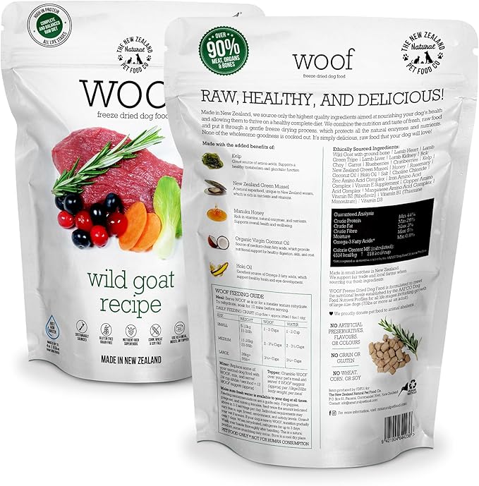 WOOF Freeze Dried Dog Food - Wild Goat Recipe, High Protein Dog Treats, Natural Dog Food Topper or Snacks,2.2 lb