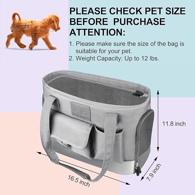 Dog Carrier, Cat Carrier, Pet Carrier, Foldable Waterproof Premium Oxford Cloth Dog Purse, Portable Bag Carrier for Small to Medium Cat and Small Dog（Grey）