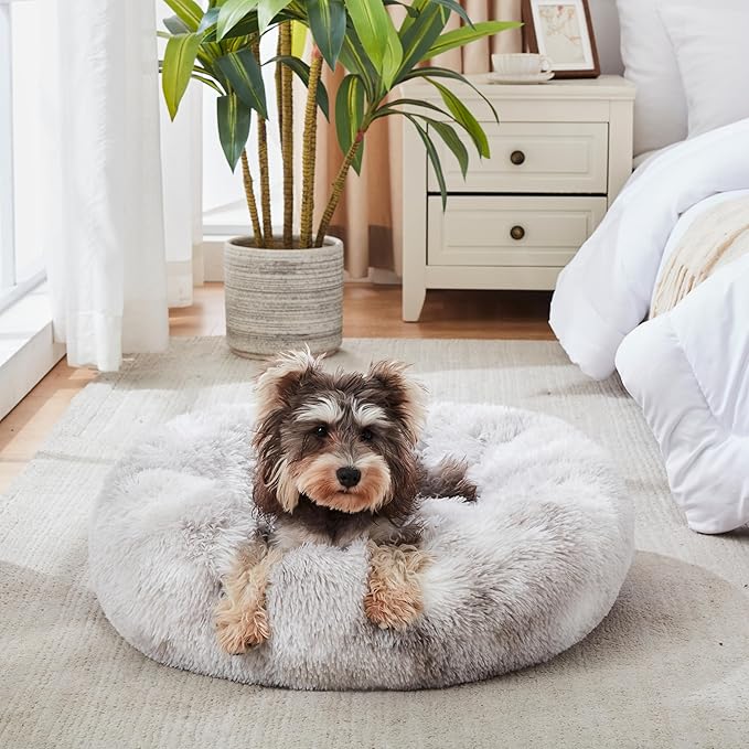 WESTERN HOME WH Calming Dog & Cat Bed, Anti-Anxiety Donut Cuddler Warming Cozy Soft Round Bed, Fluffy Faux Fur Plush Cushion Bed for Small Medium Dogs and Cats