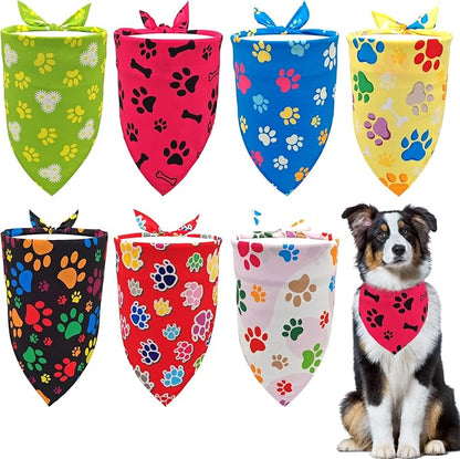 Paw Print Dog Bandanas for Large Dogs Breed 33 Inch 7PCS