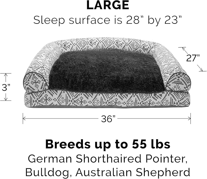 Furhaven Pillow Dog Bed for Large/Medium Dogs w/ Removable Bolsters & Washable Cover